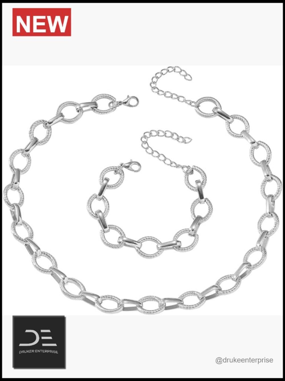 Chunky Necklace and Bracelet Set - 2 Piece Alloy Jewelry for Women